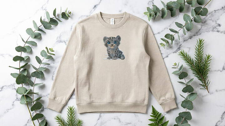 Baby Snow Leopard Machine Embroidered Sweatshirt – Hand Finished in Dubai | EmbroMania