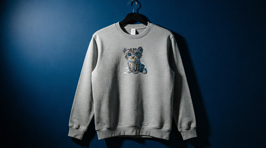 Baby Snow Leopard Machine Embroidered Sweatshirt – Hand Finished in Dubai | EmbroMania