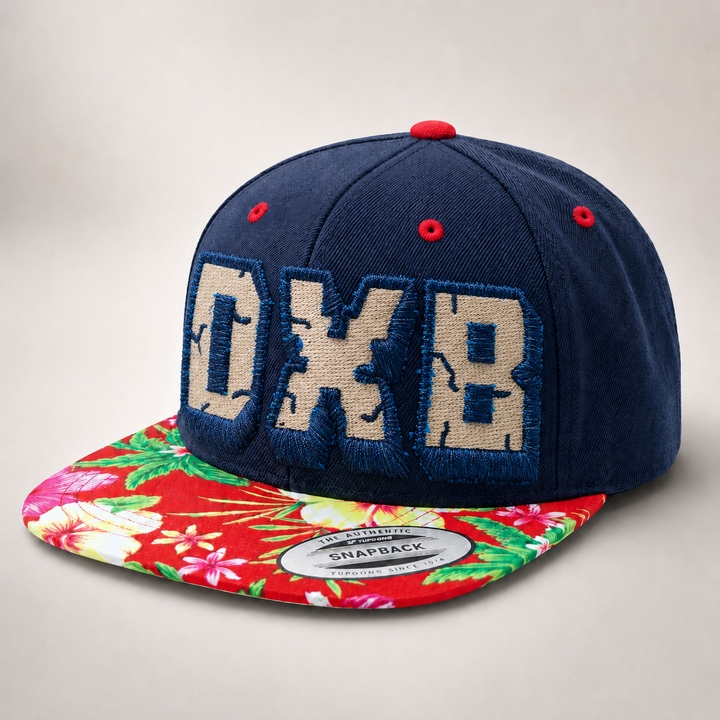 Blue snapback cap with floral brim and &