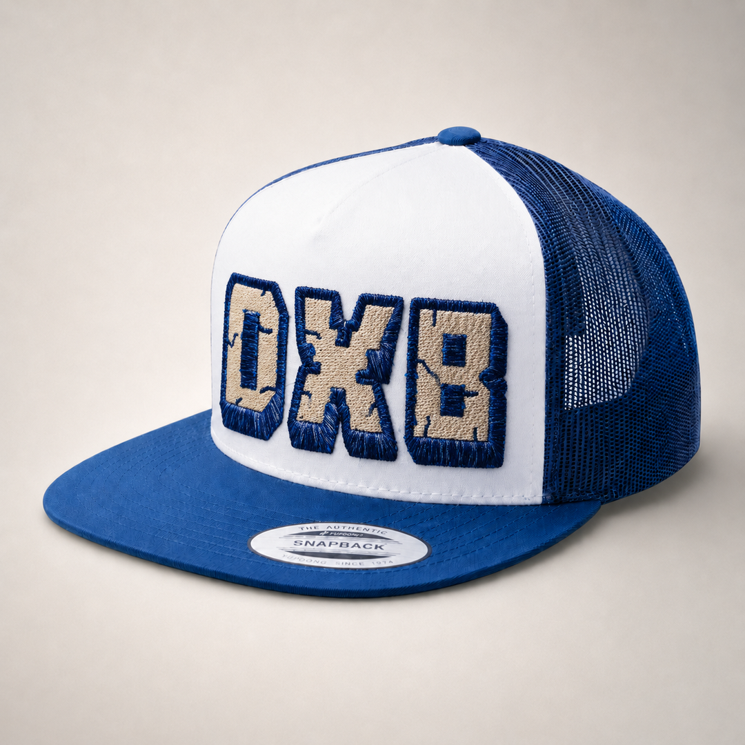 Blue and white cap with &