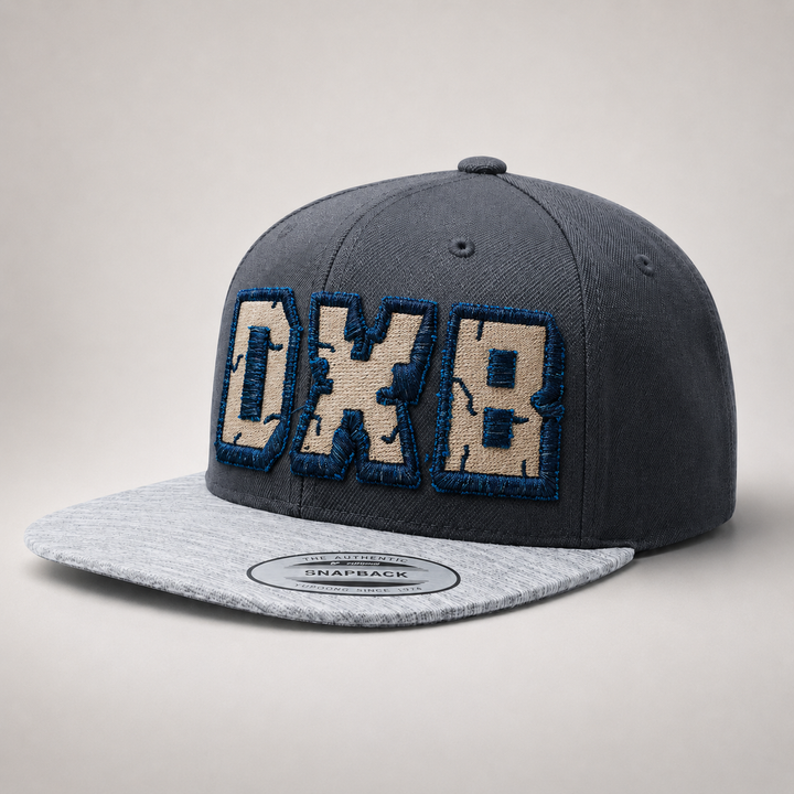 Gray and blue cap with &
