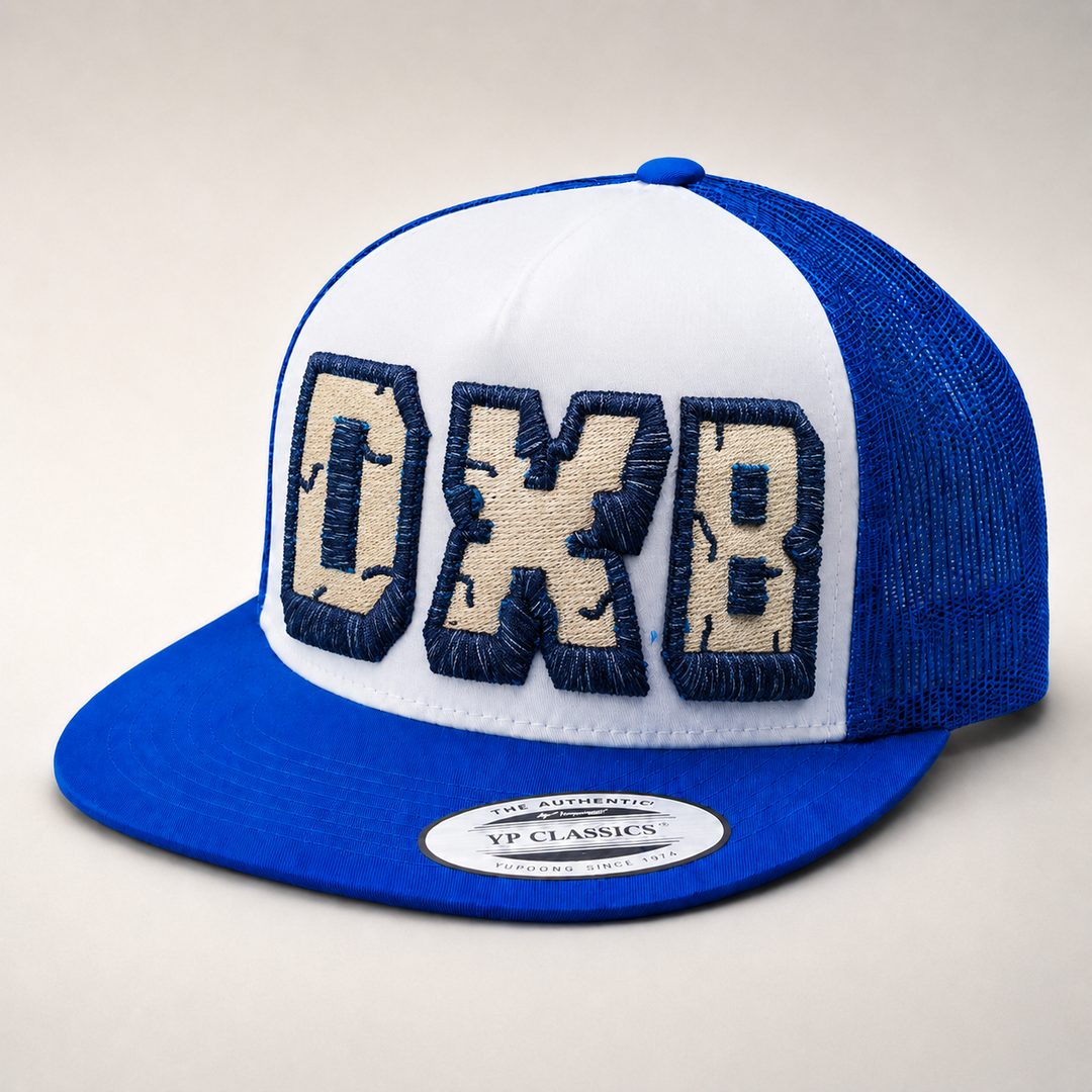 Blue and white cap with &