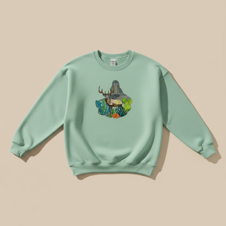 Adventure Edition Desert Deer Landscape — Premium Embroidered Sweatshirt | Original EmbroMania Design