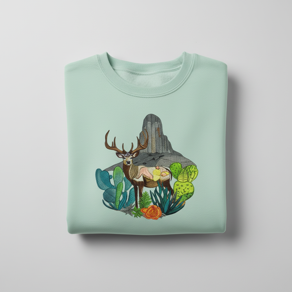 Adventure Edition Desert Deer Landscape — Premium Embroidered Sweatshirt | Original EmbroMania Design