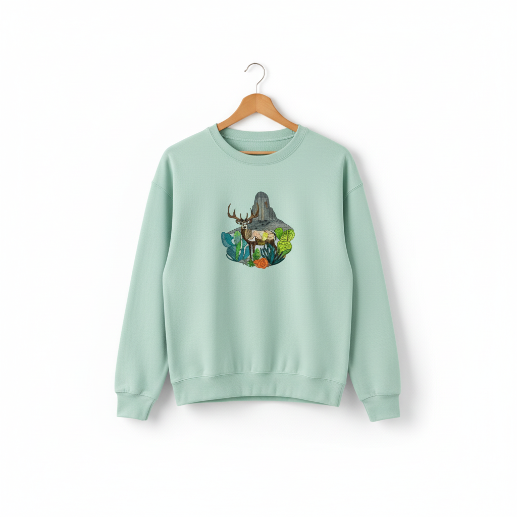 Adventure Edition Desert Deer Landscape — Premium Embroidered Sweatshirt | Original EmbroMania Design