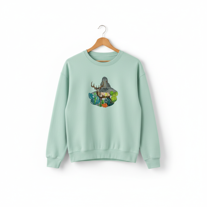 Adventure Edition Desert Deer Landscape — Premium Embroidered Sweatshirt | Original EmbroMania Design