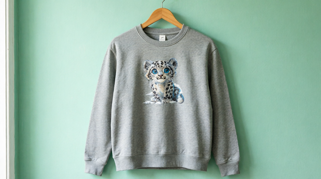 Baby Snow Leopard Machine Embroidered Sweatshirt – Hand Finished in Dubai | EmbroMania