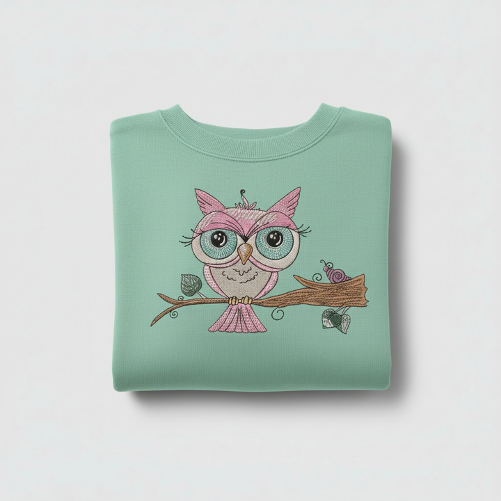 Owl &amp; Snail Friends Machine Embroidered Sweatshirt – Hand Finished in Dubai | EmbroMania
