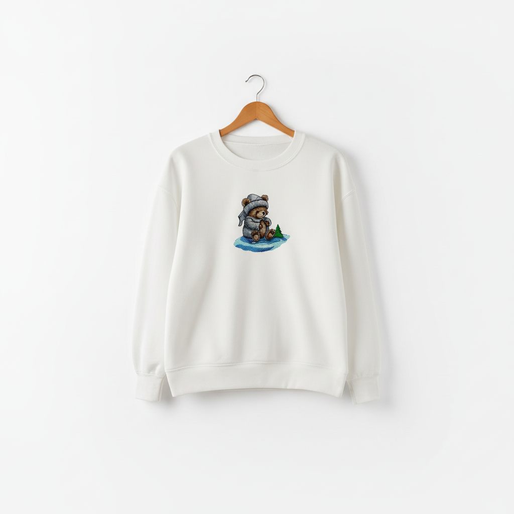 Cozy Moonlit Bear — Premium Embroidered Sweatshirt | Original EmbroMania Design