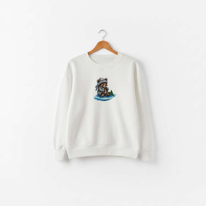Cozy Moonlit Bear — Premium Embroidered Sweatshirt | Original EmbroMania Design