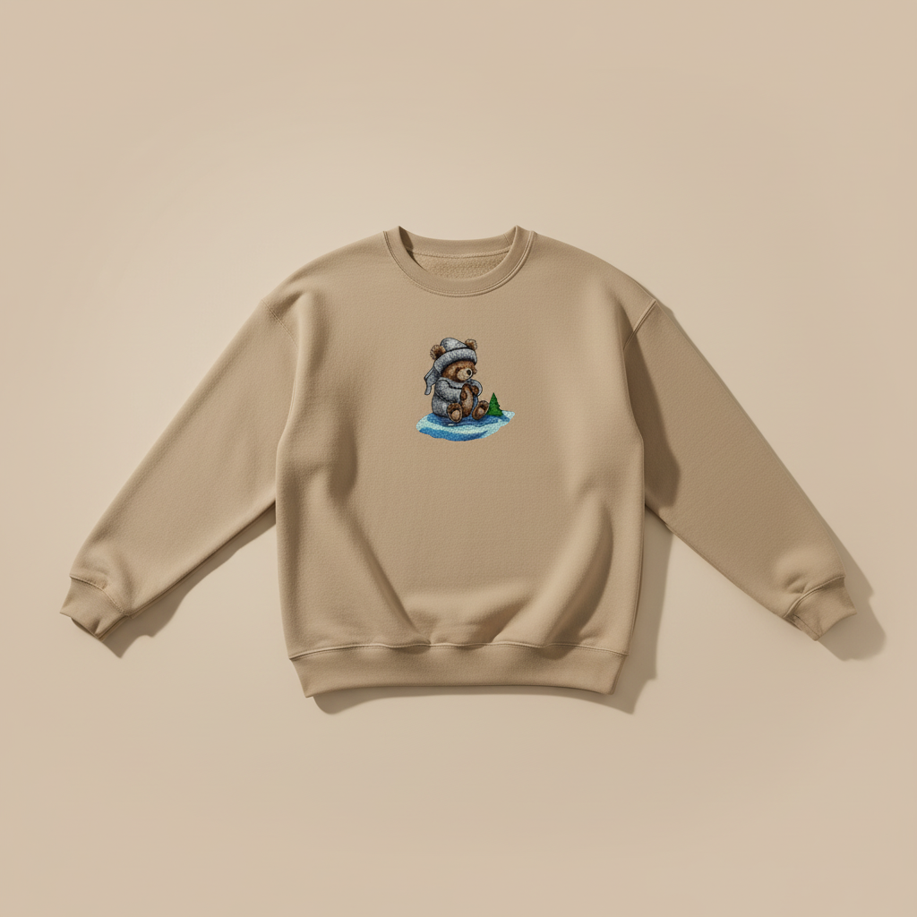 Cozy Moonlit Bear — Premium Embroidered Sweatshirt | Original EmbroMania Design