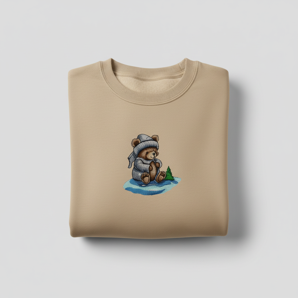 Cozy Moonlit Bear — Premium Embroidered Sweatshirt | Original EmbroMania Design
