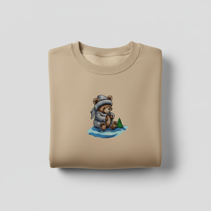 Cozy Moonlit Bear — Premium Embroidered Sweatshirt | Original EmbroMania Design