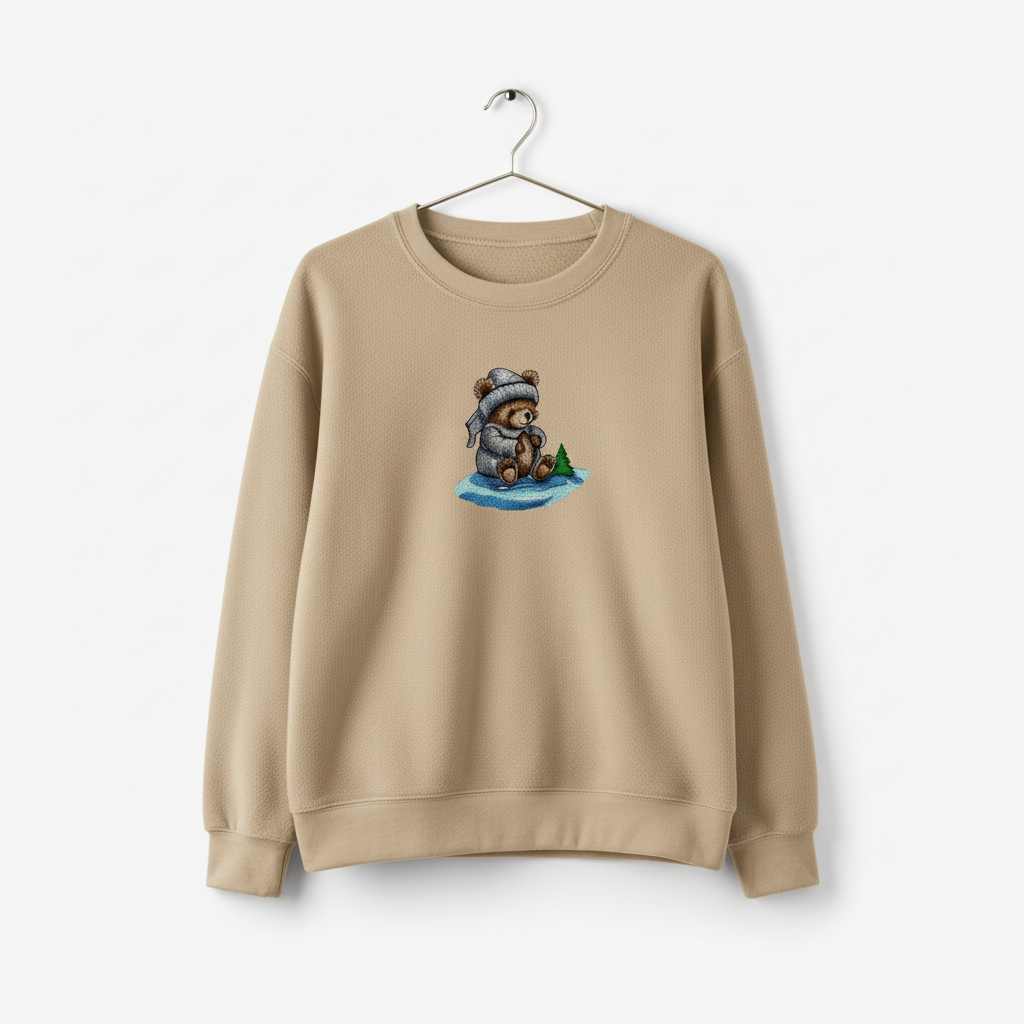 Cozy Moonlit Bear — Premium Embroidered Sweatshirt | Original EmbroMania Design
