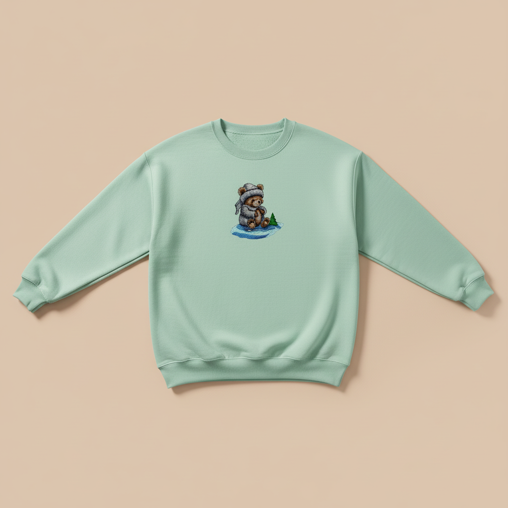 Cozy Moonlit Bear — Premium Embroidered Sweatshirt | Original EmbroMania Design