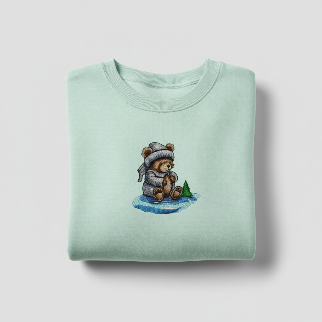 Cozy Moonlit Bear — Premium Embroidered Sweatshirt | Original EmbroMania Design