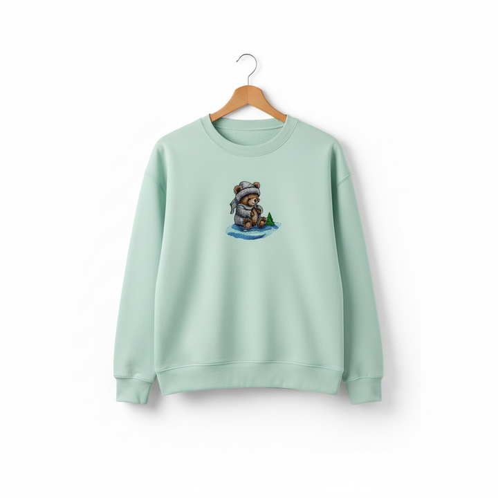 Cozy Moonlit Bear — Premium Embroidered Sweatshirt | Original EmbroMania Design