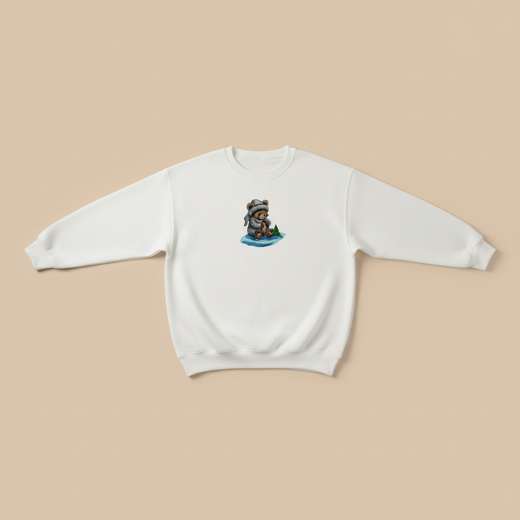 Cozy Moonlit Bear — Premium Embroidered Sweatshirt | Original EmbroMania Design