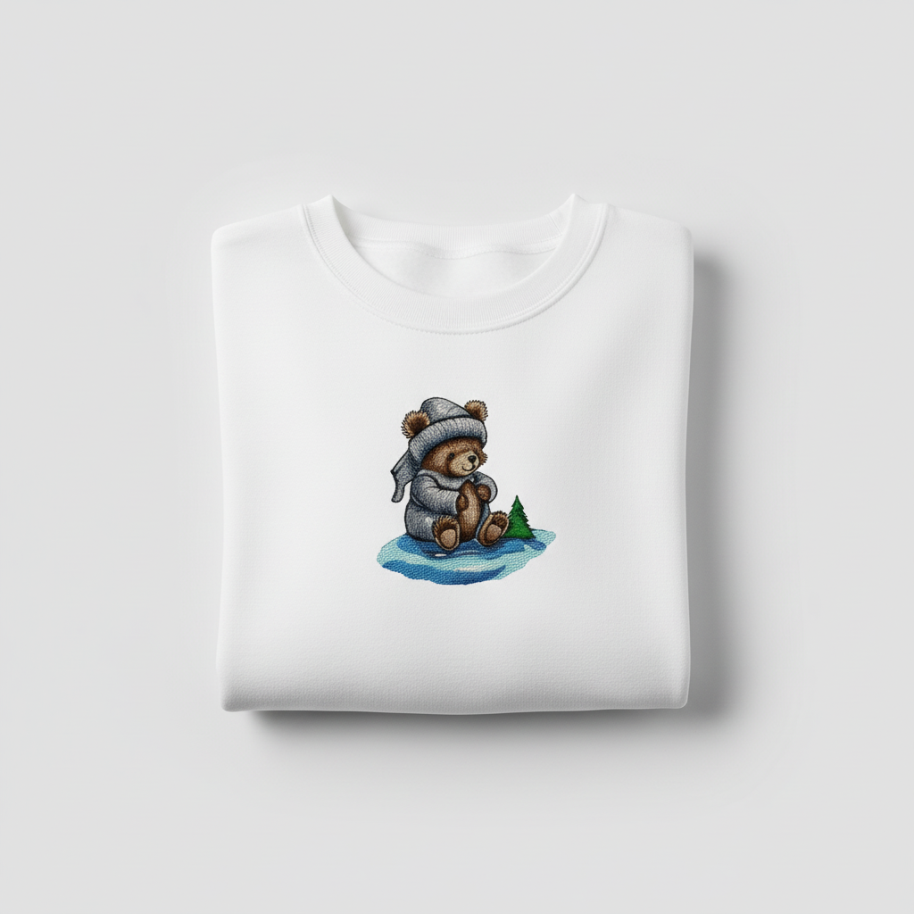 Cozy Moonlit Bear — Premium Embroidered Sweatshirt | Original EmbroMania Design
