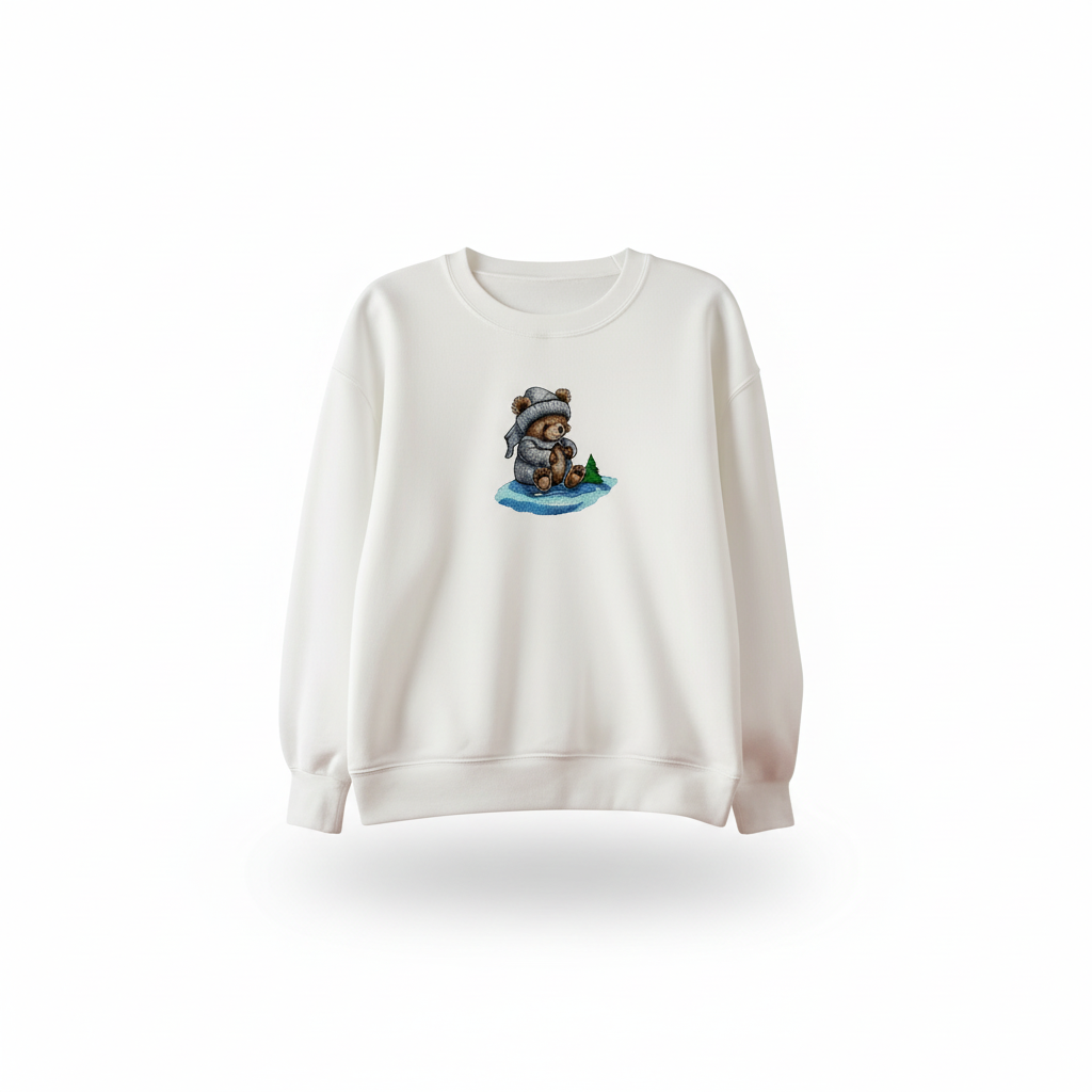 Cozy Moonlit Bear — Premium Embroidered Sweatshirt | Original EmbroMania Design