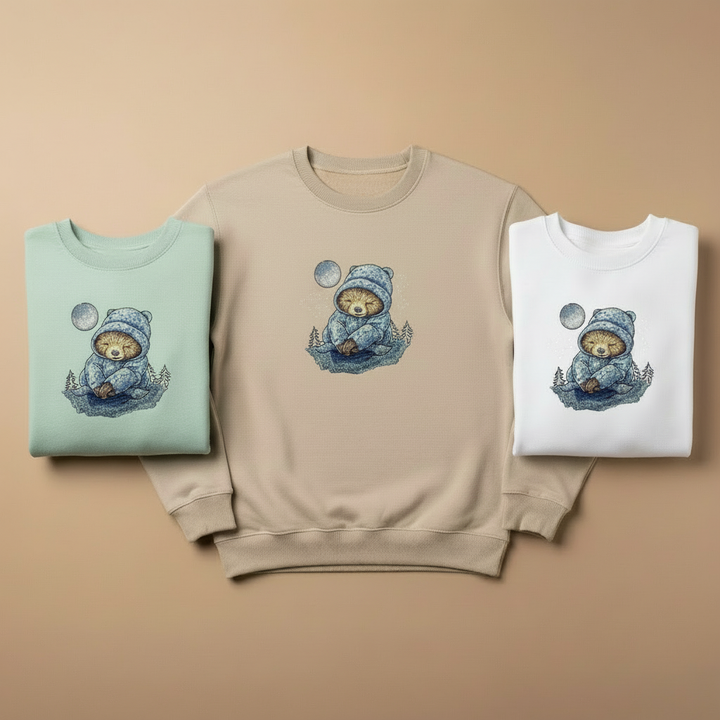 Dreamy Chill Moonlit Sloth — Premium Embroidered Sweatshirt | Original EmbroMania Design