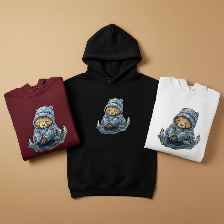 Moonlit Sloth Machine Embroidered Hoodie – Hand Finished in Dubai | EmbroMania