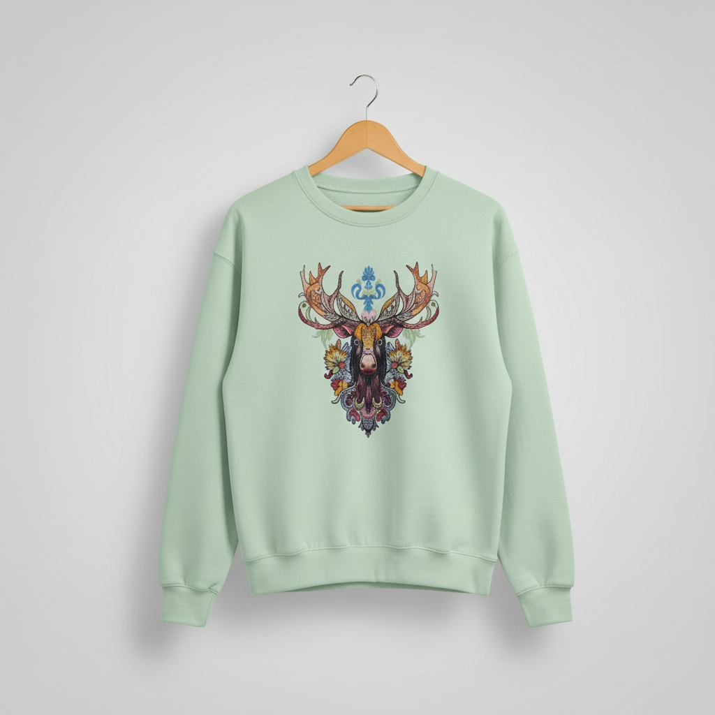 Baroque Moose — Premium Embroidered Sweatshirt | Original EmbroMania Design
