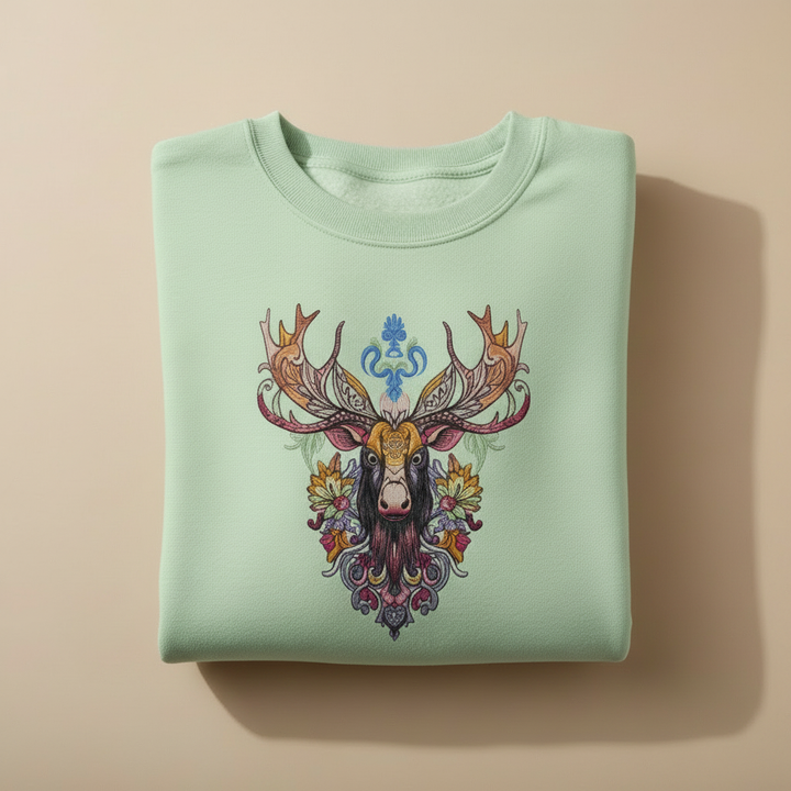 Baroque Moose — Premium Embroidered Sweatshirt | Original EmbroMania Design