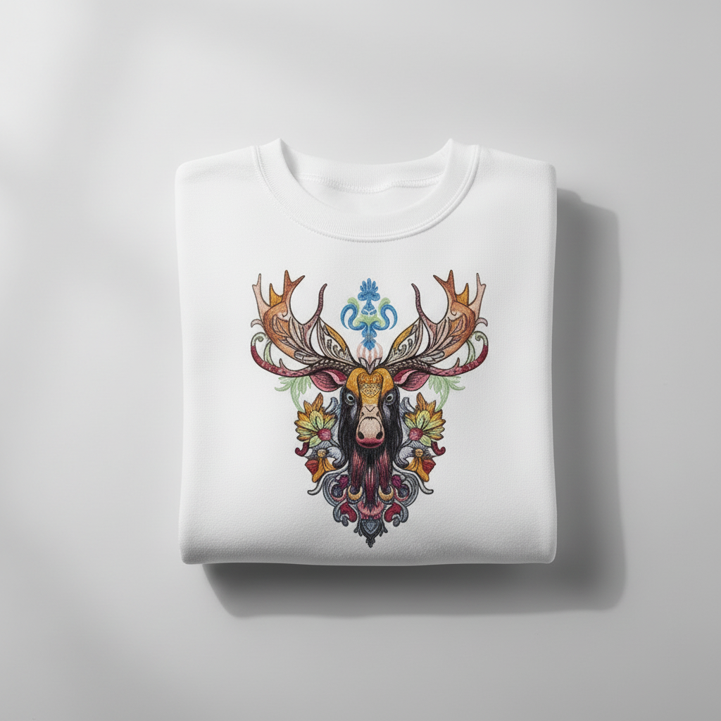 Baroque Moose — Premium Embroidered Sweatshirt | Original EmbroMania Design