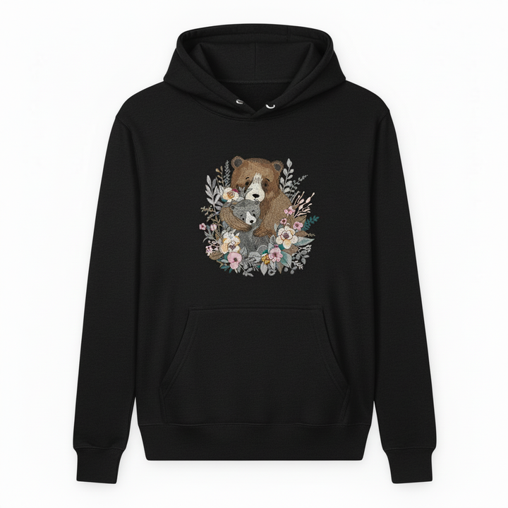 Mother &amp; Cub with Flowers — Premium Embroidered Hoodie | Original EmbroMania Design