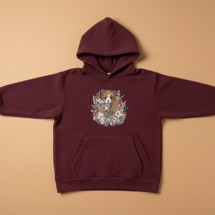 Mother &amp; Cub with Flowers — Premium Embroidered Hoodie | Original EmbroMania Design