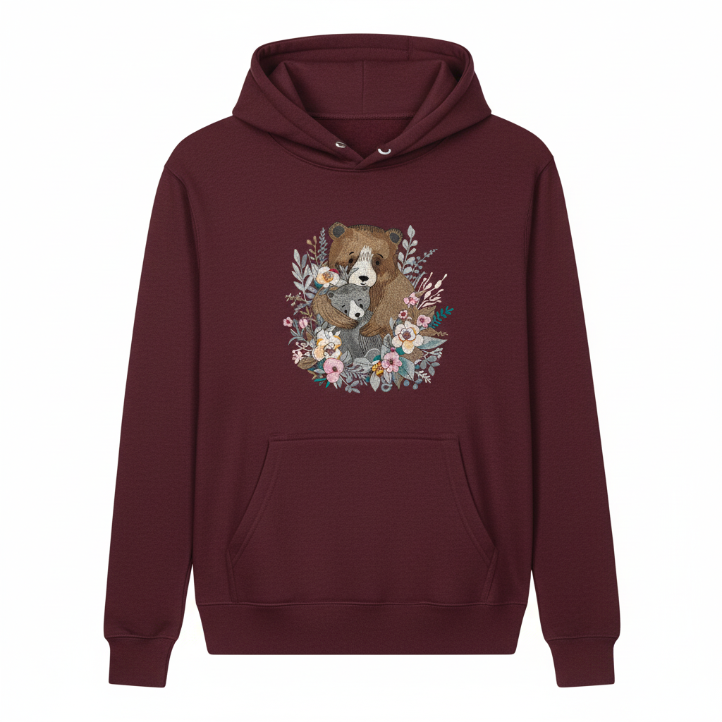 Mother &amp; Cub with Flowers — Premium Embroidered Hoodie | Original EmbroMania Design
