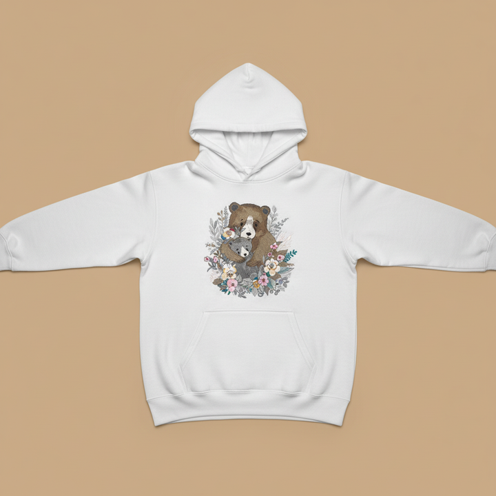 Mother &amp; Cub with Flowers — Premium Embroidered Hoodie | Original EmbroMania Design