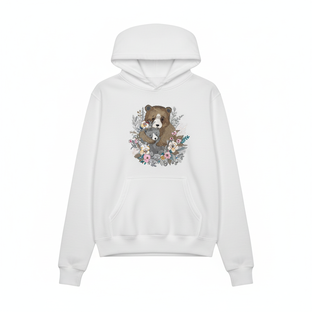 Mother &amp; Cub with Flowers — Premium Embroidered Hoodie | Original EmbroMania Design