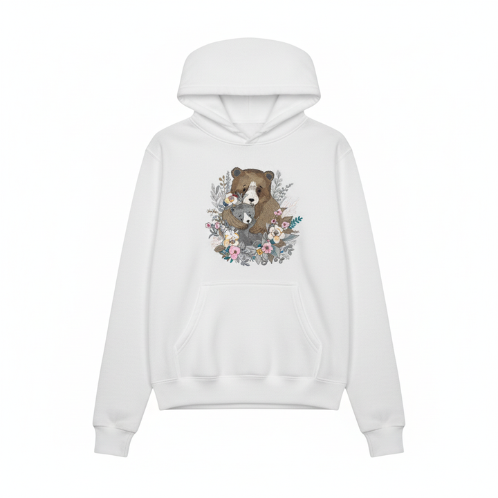 Mother &amp; Cub with Flowers — Premium Embroidered Hoodie | Original EmbroMania Design