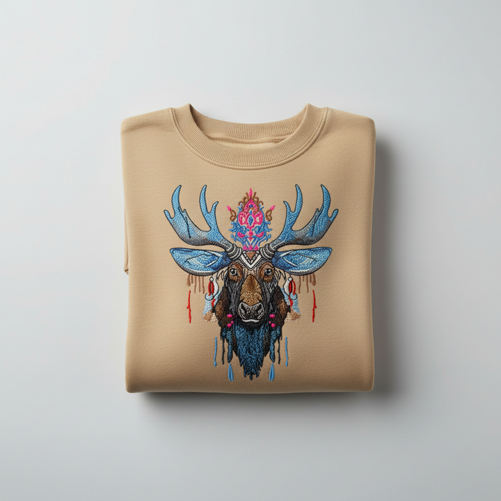 Mystic Moose Machine Embroidered Sweatshirt – Hand Finished in Dubai | EmbroMania