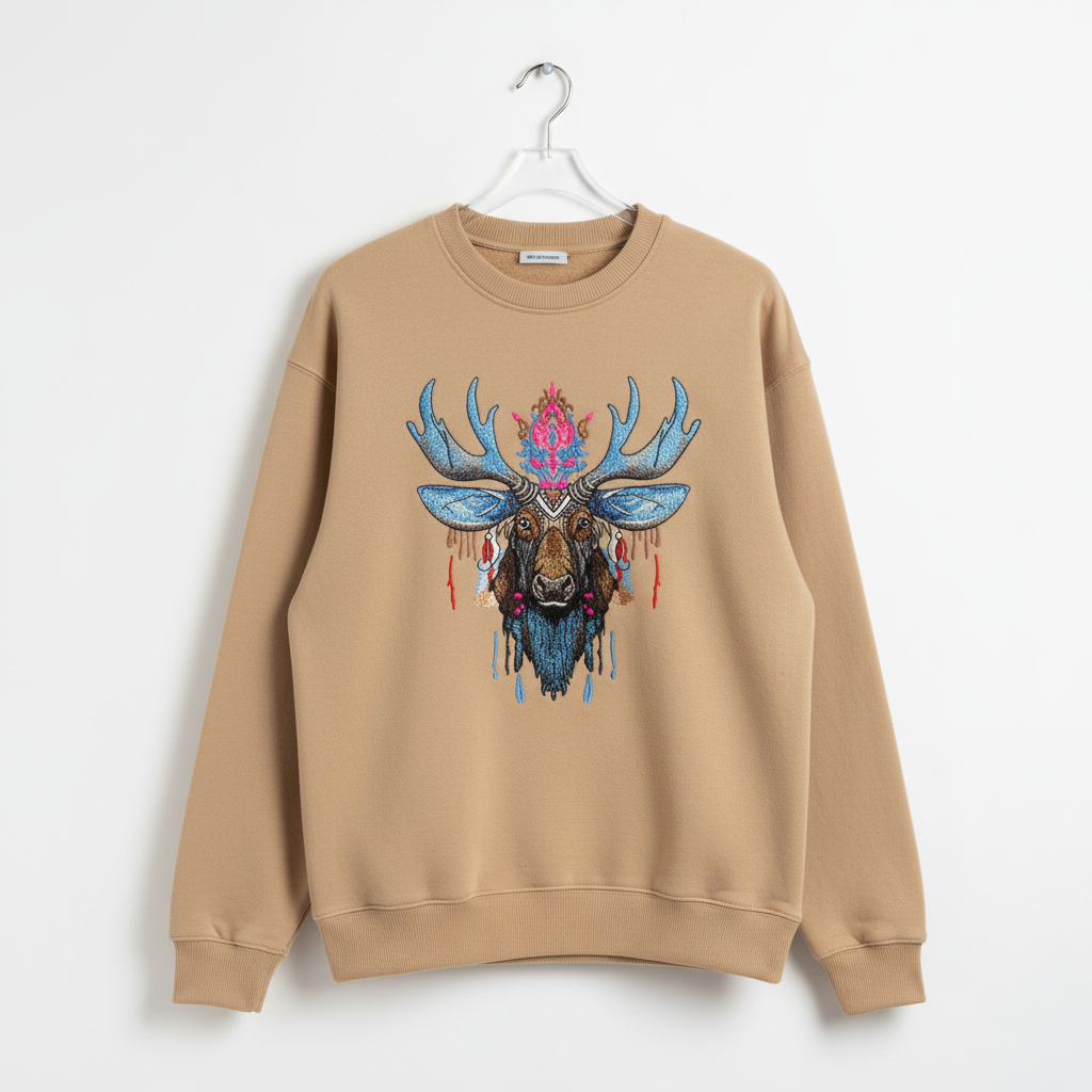 Mystic Moose Machine Embroidered Sweatshirt – Hand Finished in Dubai | EmbroMania