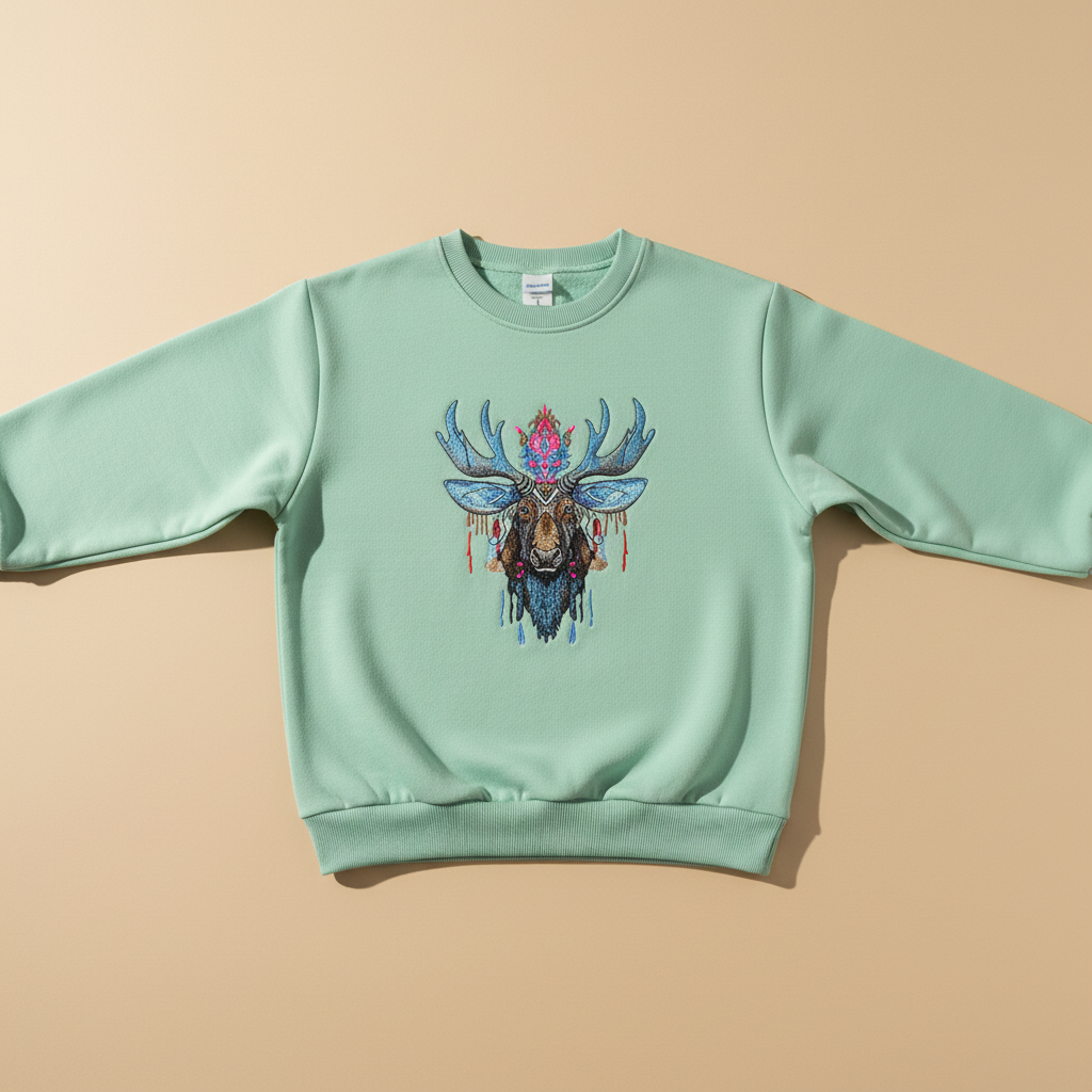 Mystic Moose Machine Embroidered Sweatshirt – Hand Finished in Dubai | EmbroMania