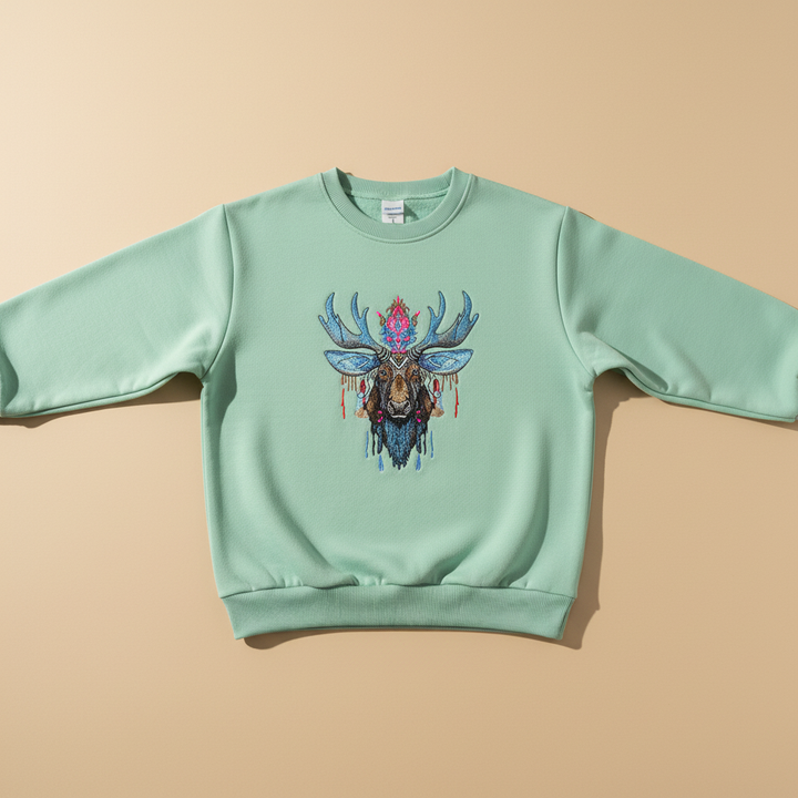 Mystic Moose Machine Embroidered Sweatshirt – Hand Finished in Dubai | EmbroMania