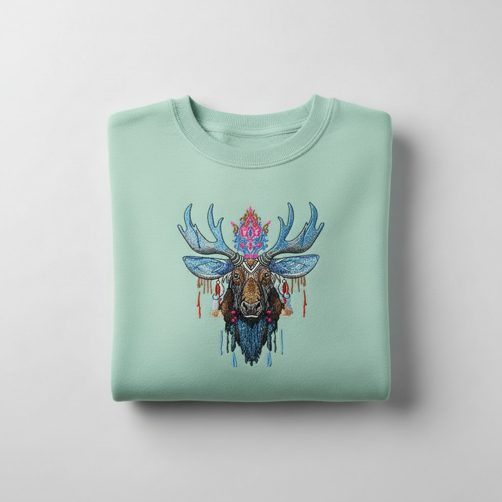 Mystic Moose Machine Embroidered Sweatshirt – Hand Finished in Dubai | EmbroMania
