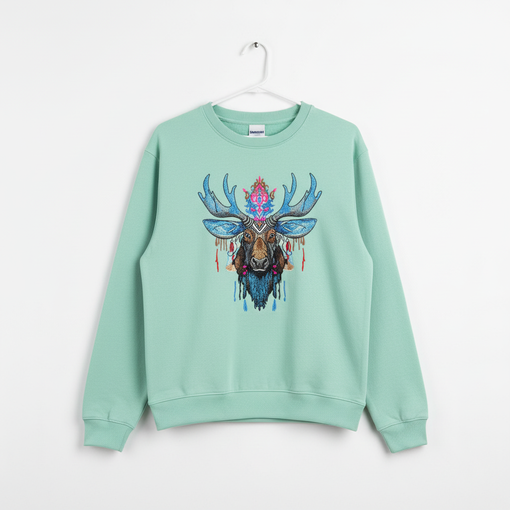 Mystic Moose Machine Embroidered Sweatshirt – Hand Finished in Dubai | EmbroMania