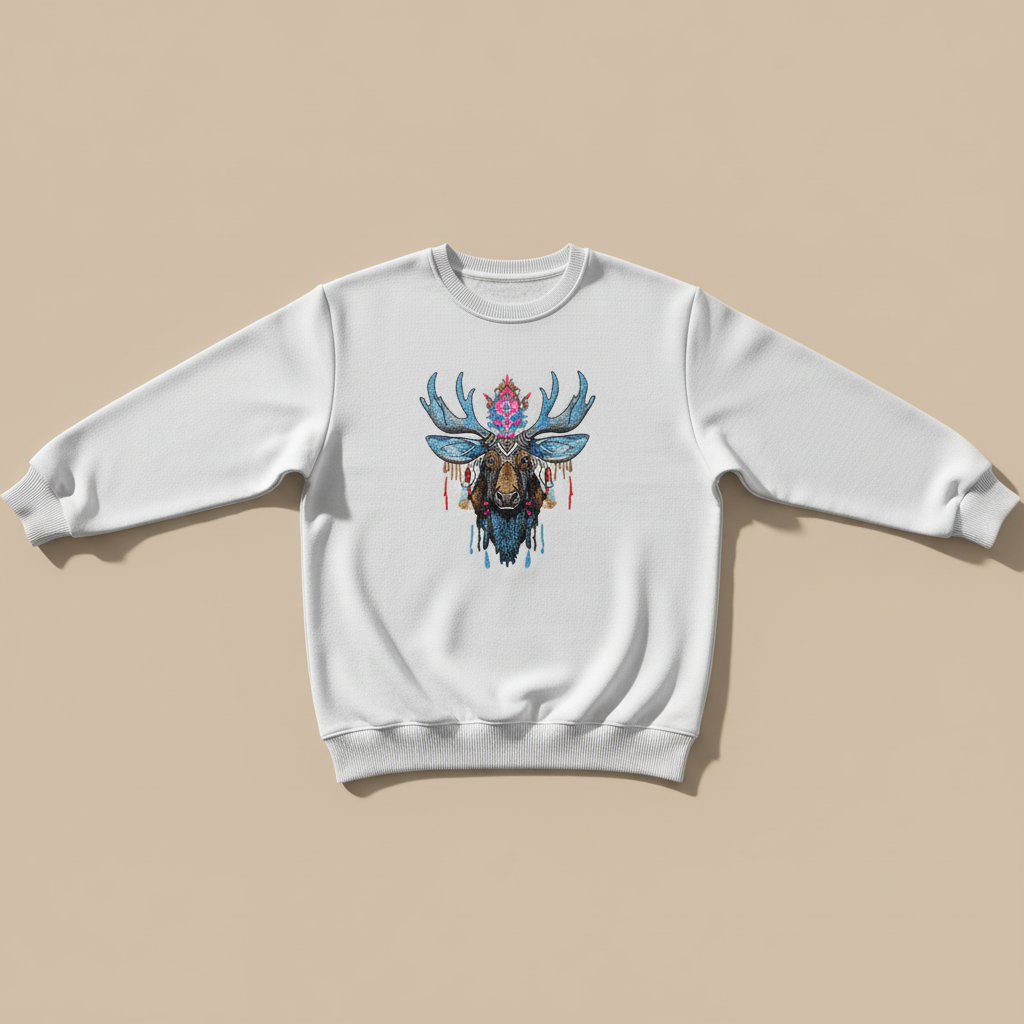 Mystic Moose Machine Embroidered Sweatshirt – Hand Finished in Dubai | EmbroMania