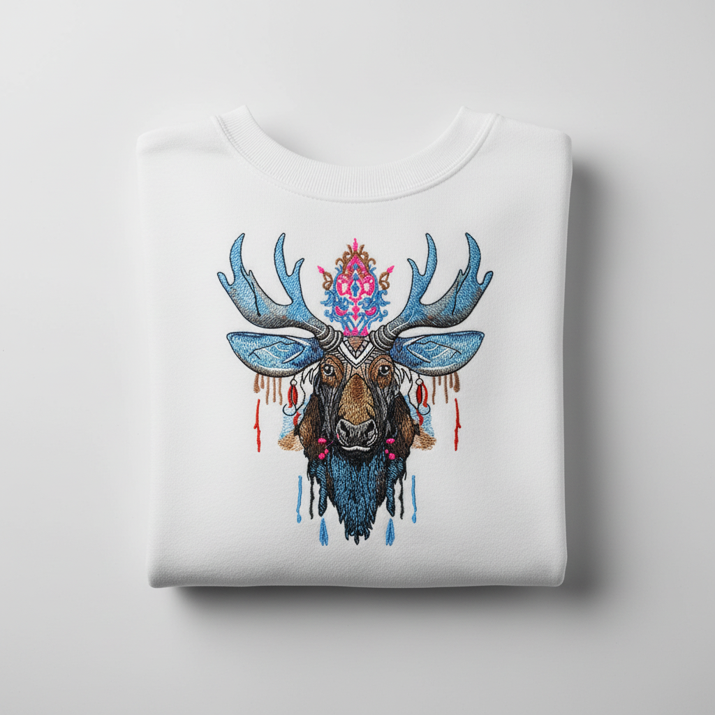 Mystic Moose Machine Embroidered Sweatshirt – Hand Finished in Dubai | EmbroMania