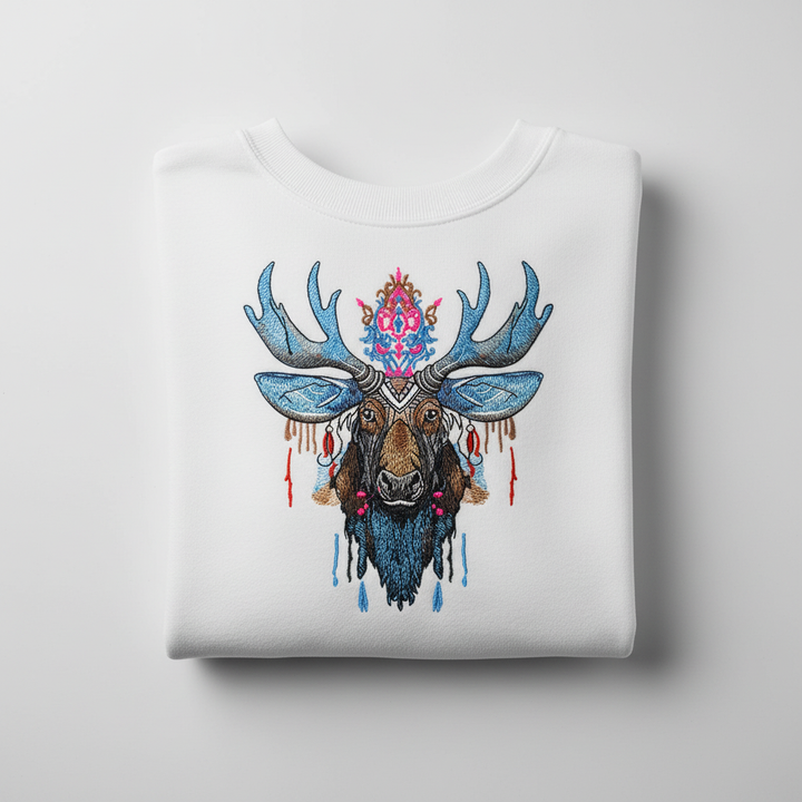 Mystic Moose Machine Embroidered Sweatshirt – Hand Finished in Dubai | EmbroMania