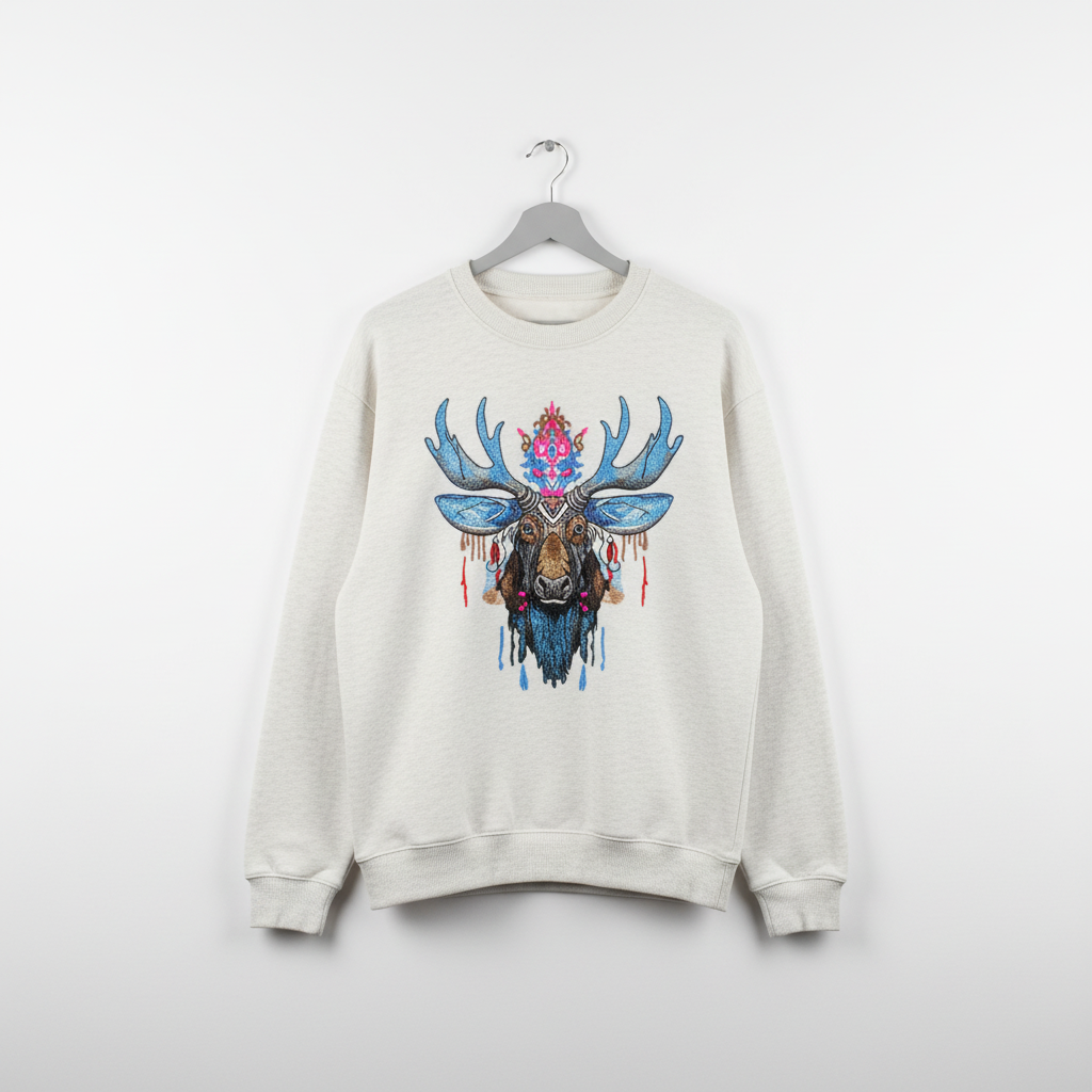Mystic Moose Machine Embroidered Sweatshirt – Hand Finished in Dubai | EmbroMania