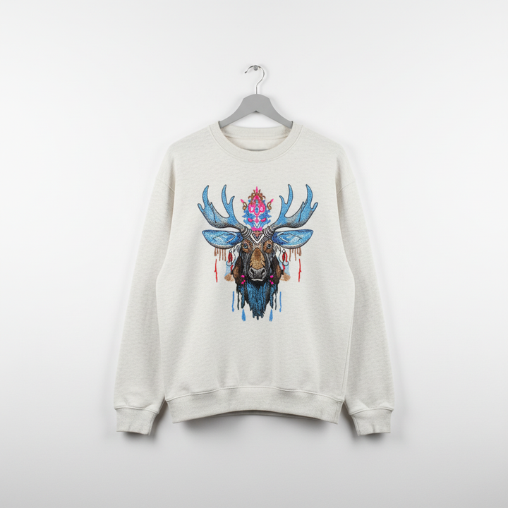 Mystic Moose Machine Embroidered Sweatshirt – Hand Finished in Dubai | EmbroMania