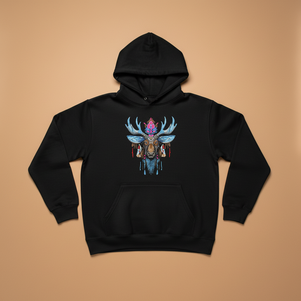 Mystic Crowned Moose — Premium Embroidered Hoodie | Original EmbroMania Design