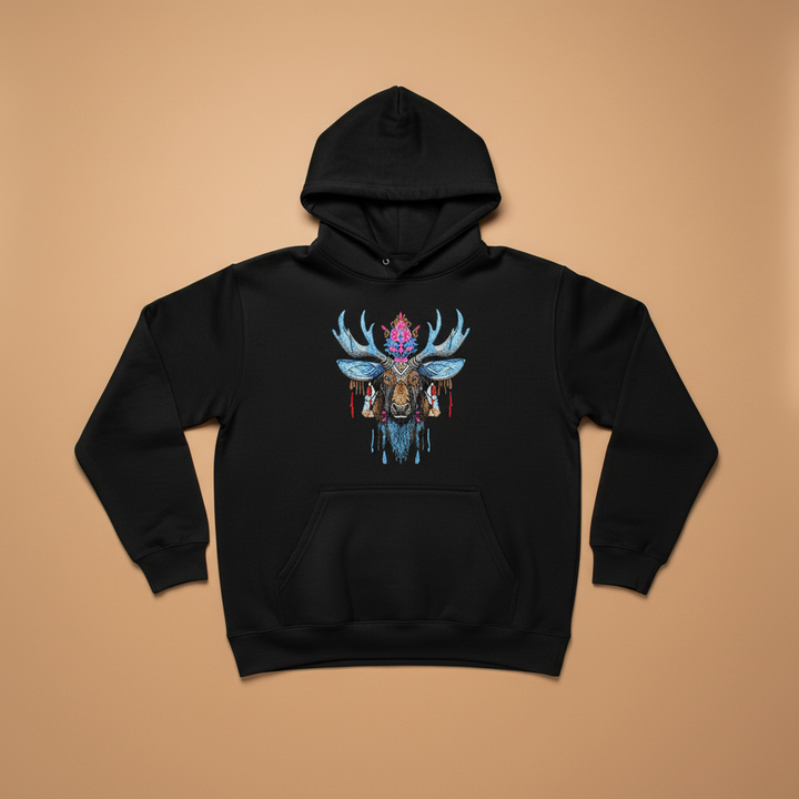 Mystic Crowned Moose — Premium Embroidered Hoodie | Original EmbroMania Design