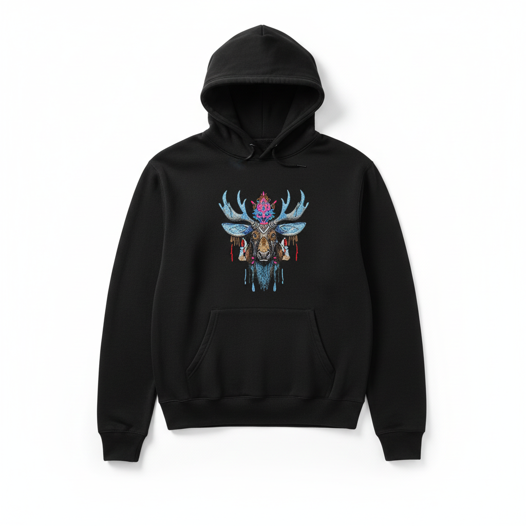 Mystic Crowned Moose — Premium Embroidered Hoodie | Original EmbroMania Design