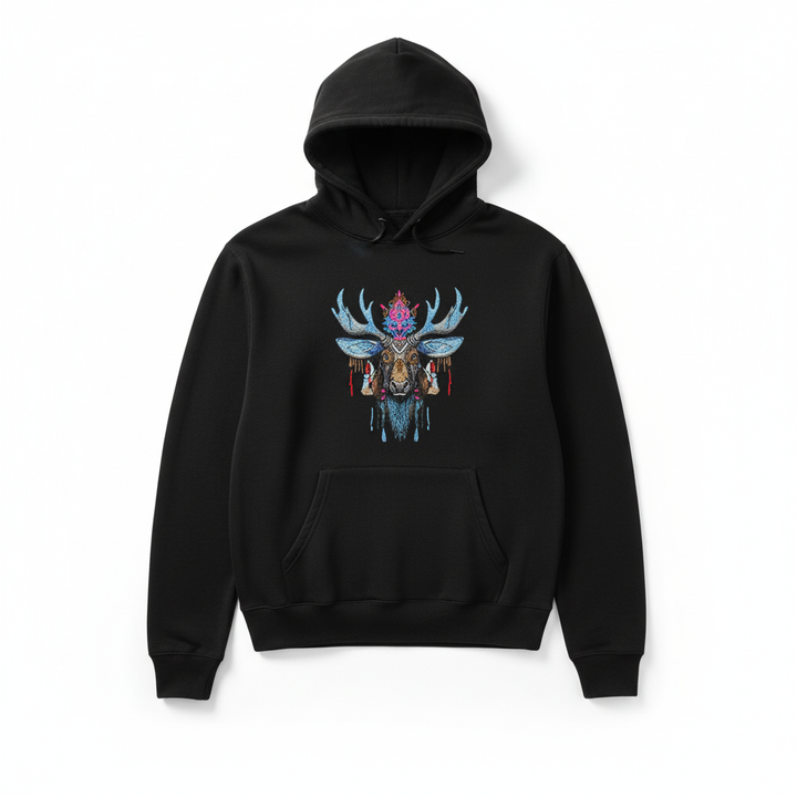 Mystic Crowned Moose — Premium Embroidered Hoodie | Original EmbroMania Design
